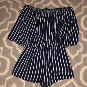 Forever 21 over shoulder striped romper